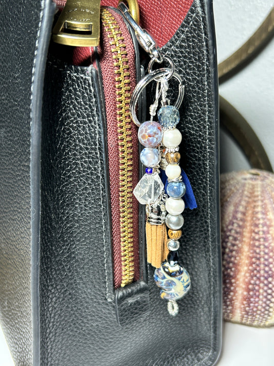 Nautilus Keychain in Blue & Brown, Ocean Nautilus Purse Charms, Bag Charms