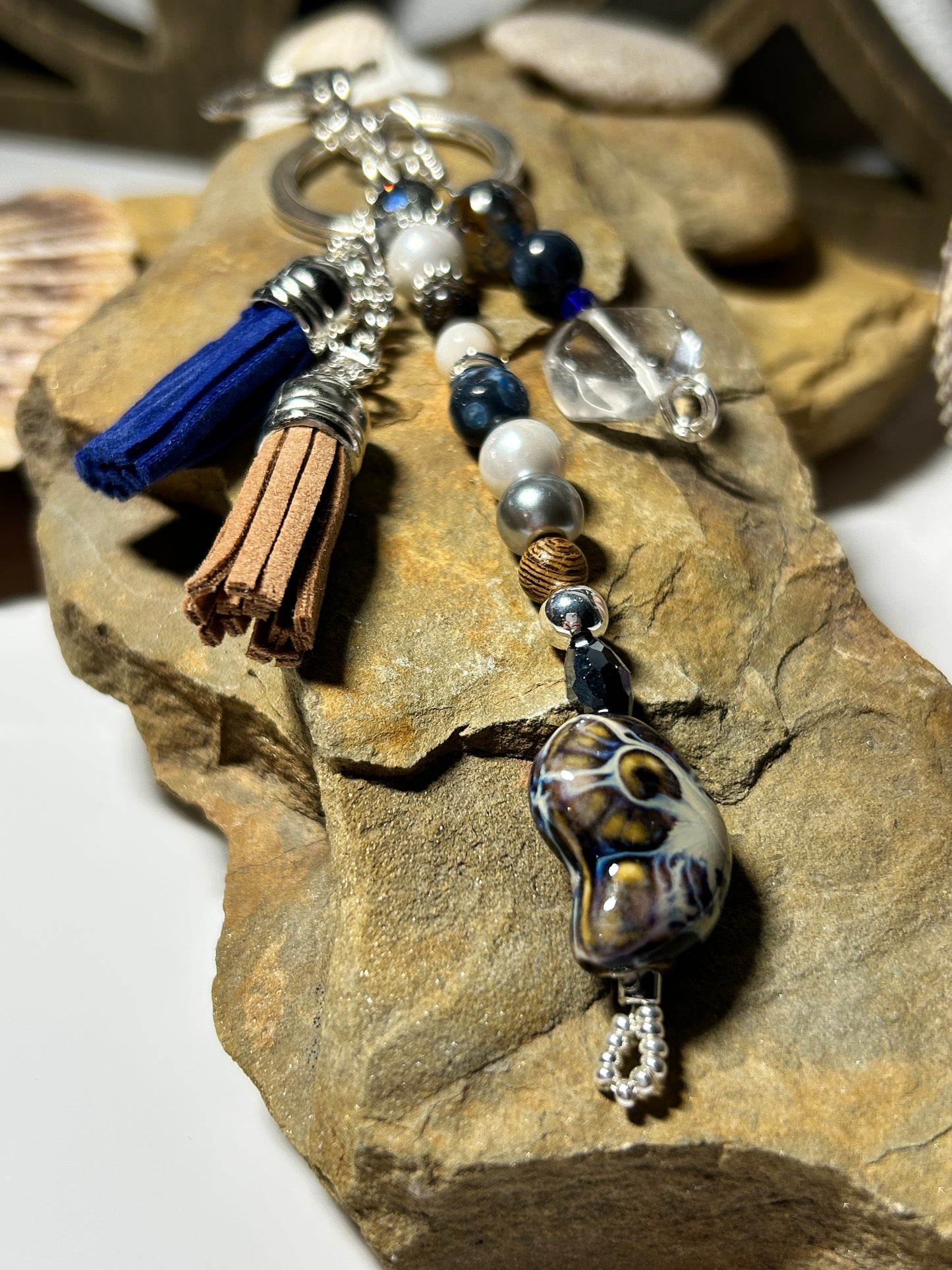 Nautilus Keychain in Blue & Brown, Ocean Nautilus Purse Charms, Bag Charms