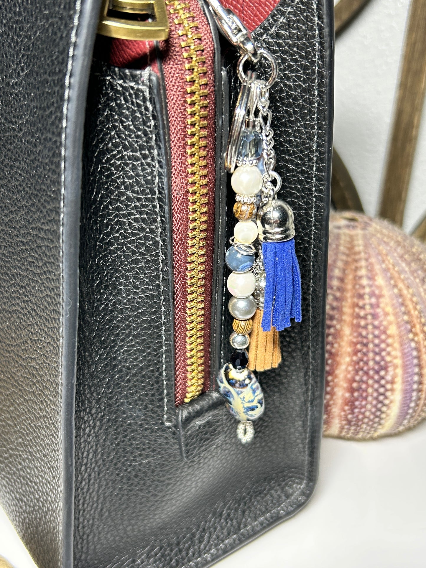 Nautilus Keychain in Blue & Brown, Ocean Nautilus Purse Charms, Bag Charms
